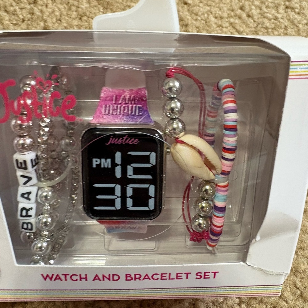 Justice Pink Logo Inspirational bracelet and watch